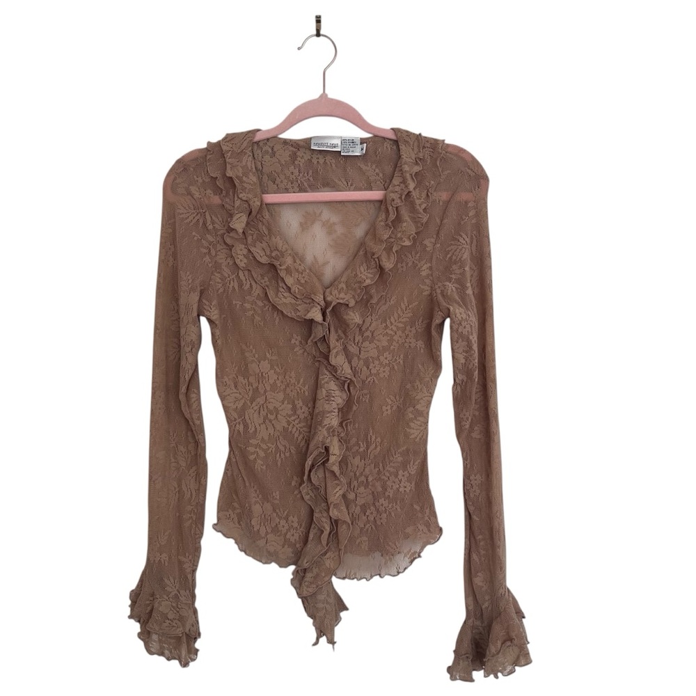 Vintage Y2K Victorian ruffle mesh top‎ witchy whimsical goth moto boho